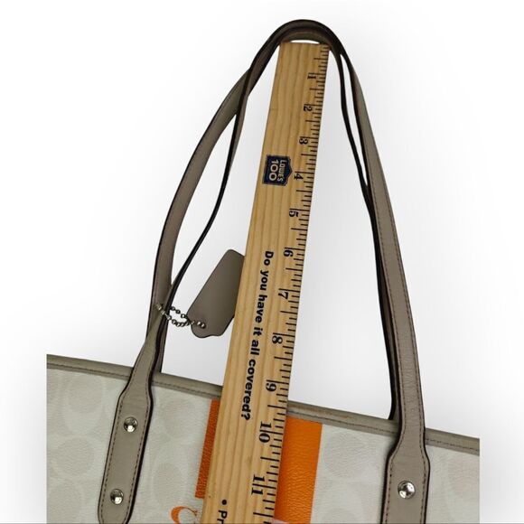 Coach Varsity Stripe City Zip Tote in Signature 38405 Silver/Chalk Orange Bag - Picture 8 of 13